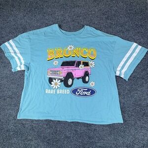 Hybrid Apparel Ford Bronco Rare Breed Crop Top Womens XL 16-18 Blue Pink Graphic